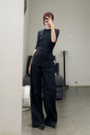 mame kurogouchi crew neck rib knit top MM22SS JS027 navy blue